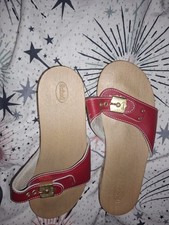 Scholl size 4 sandals wooden red leather slider clogs
