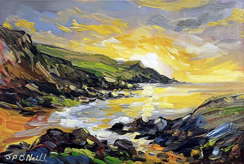 Coastal sunset oil painting - oil,
