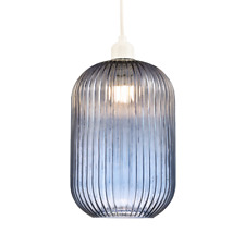 Contemporary Chic Navy Midnight Blue Line Ribbed Glass Pendant Light Shade by...