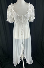 STUNNING VTG TOSCA Lingerie White Chiffon & Lace Bridal Nightgown & Peignoir M