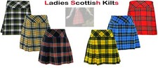 Ladies Knee Length Kilt Skirt 20" Length Tartan Pleated Kilts Various Colours