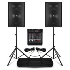 Vonyx PA System Package - 15" Speakers, Mixer Amp & Stands for Live Bands