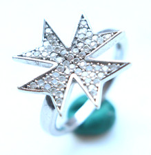 Vintage Silver Ring With Maltese Cross Rhinestones Decorated (US Size 7.5)