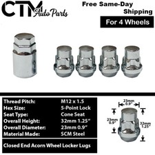 4x Chrome M12x1.5 Cone Seat