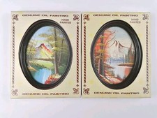 2 Vintage Framed Landscape Genuine Oil Paintings Hand Painted 14.5cm x 11.5cm