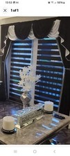 SWAGS AND TAILS+ CURTAINS BLK/WHITE TRIMED WITH DIAMANTE'S+T/B 120X65X90 UNLINED