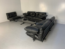 Poltrona Frau "Ouverture" 7-Seat Sofa & Marble Table Suite - In Black Leather
