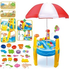 Beach Sand and Water Table Toy with Umbrella Garden Sandpit Play Set Sand Kids