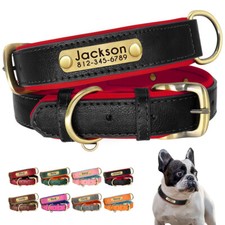 Personalized Soft Leather Dog Collar Custom Pet Puppy Name/Number Engraved XS-XL