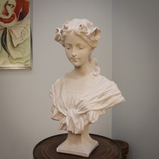 Plaster Bust Nostalgia England Hand Cast and Decorated Bust of Young Lady