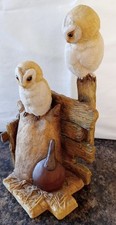 Vintage Teviotdale Nature figurine Owlet pair, D Edlmann 1991, Two Owls On Fence
