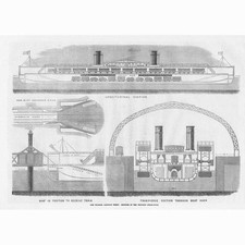 Channel Railway Ferry Steam Boat Sections - Antique Print 1870