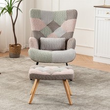 Rocking Chair for Nursery Patchwork Fabric Recliner Accent Chair With Footstool
