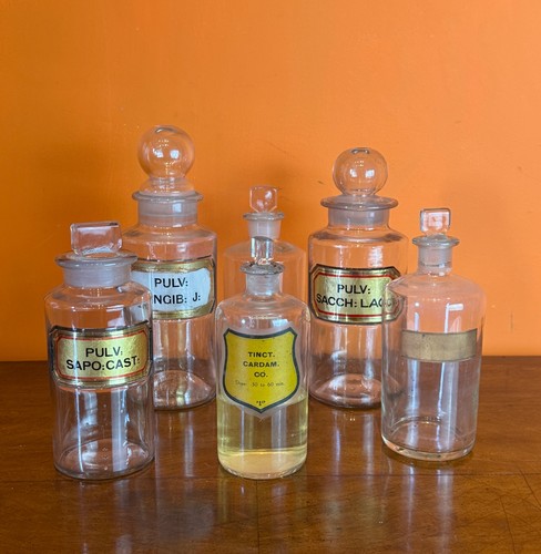 Five antique glass chemist - five,