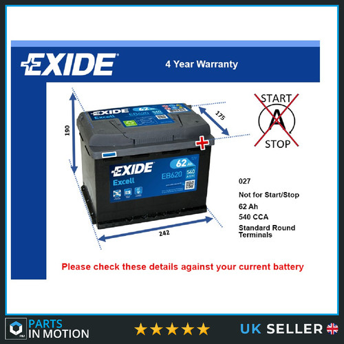 Car battery eb620 exide 027 - car,