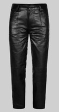 Men's HANDMADE Cowboy Jim Morrison Black Genuine Sheepskin Leather Pants Trouser