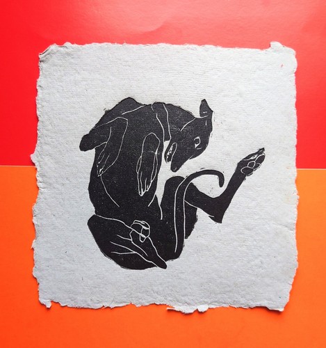 Greyhound dog original linocut - dog,