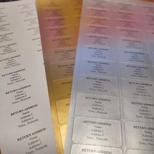 Personalised, Printed, Custom Address Labels Stickers White Gold Silver Metallic