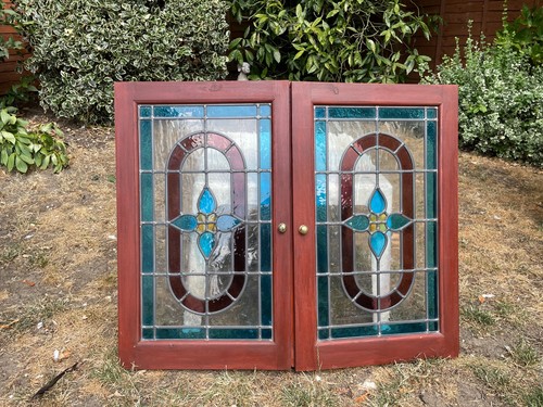 Pair leaden stained glass - pair,