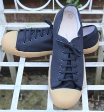 NOS - Vintage Military Plimsolls Two Tone Black Lace Up - UK size 10