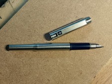 Parker 25 Pen - Brished Stainless Steel - Blue Trim and Logo - Vintage