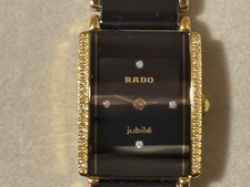 Rado Diastar Jubile Black /Gold Tone Diamond Bezel Watch Quartz, Ref. 153.0339.3