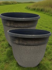 Crackle Planter 30cm Concrete Grey &Ceramic looks White Outdoor Garden Plant Pot
