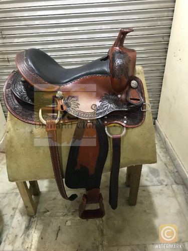 Western leather saddle barrel - saddle,