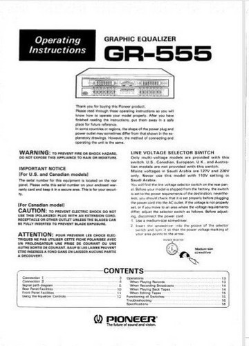 Pioneer 555 stereo graphic - gr-555,