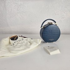 Aspinal of London Micro Hat Box Bag Deep Shine Teal Croc Embossed Leather