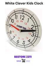 White Clever Kids Teaching Clock, Magnetic Back 15cm For School, Home, Nursery