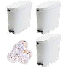 3 x White Sanitary Pedal Bin