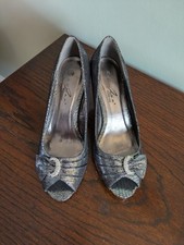 Lunar Elegance Pewter Stilettos Open Toe Size 38 BNIB