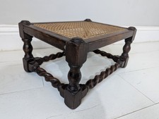 Oak Footstool Barley Twist Legs Cane Rattan Seat Antique FREE POSTAGE 