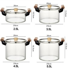 Saucepan Glass Stockpot Double Handle Cooking Cookware for Stove 3 sizes 5.5L