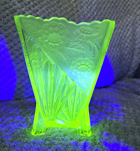 Uranium glass triangular vase - uranium,