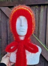 Knitted Adult Luxury Bonnet VINTAGE MOHAIR  Red Orange Yellow 