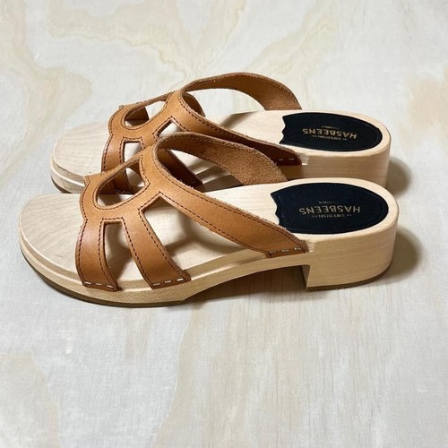 Hasbeens tan leather wooden - hasbeens,