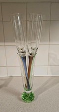 Set of 4 1980/90s HANDBLOWN Long Stem Champagne Flutes with Glass Holder Vintage