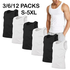 Mens Plain Vest Tops 100% Cotton Classic Vests Summer Training Gym Tank Top Pack
