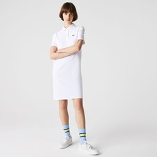 Women's Lacoste Trumpet Sleeve Piqué Polo Dress in White
