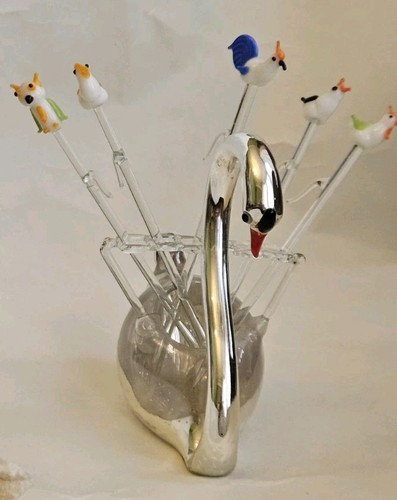 Vintage silver glass swan - vintage,