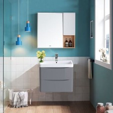 Designer Grey White Oak Bathroom Wall Hung Vanity Unit with Basin Furniture