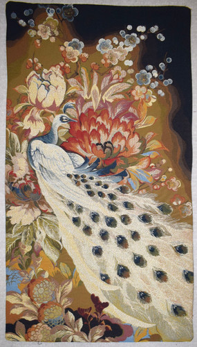 53x29 white peacock - peacock, tapestry