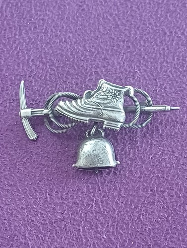 Vintage silver alpine brooch - silver,