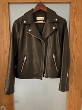 Mango Women's 100% Leather Biker Jacket, Black, Size M, Excellent Condition