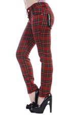 Red Tartan Check Skinny Punk Emo Gothic Rockabilly Trousers Jeans BANNED Apparel