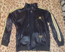Adidas Chile 62 Mens Jacket Pants Set Black Gold Wet Look Tracksuit Size XXL