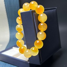 Woman &man Bangle Natural Icy Yellow 14mm round Beads Jade jadeite Bracelet