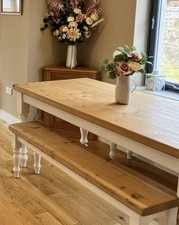 Excellent Large Farmhouse Dining Table And Two Bench Set
